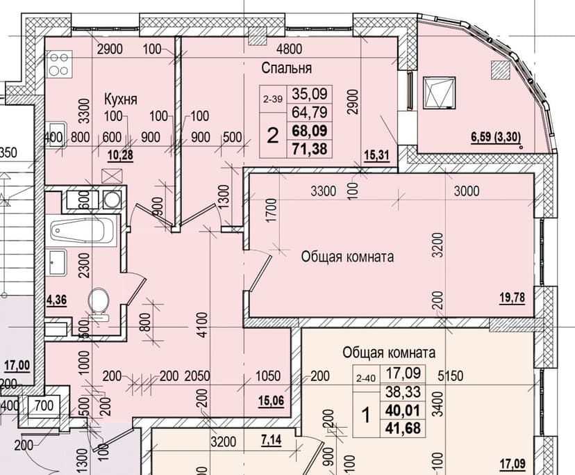 2 комн., 68.09 м²