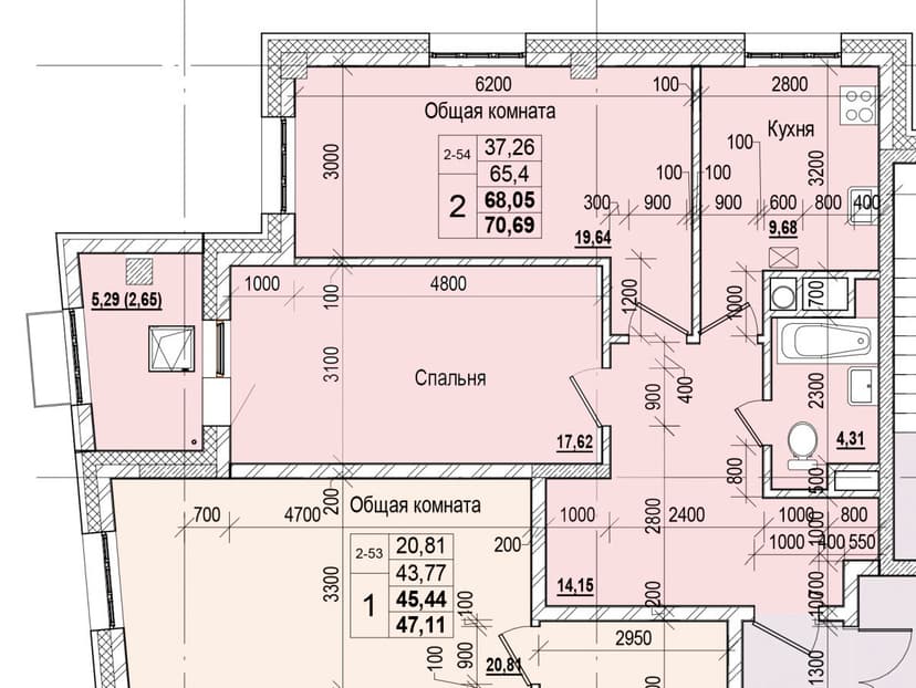 2 комн., 68.05 м²
