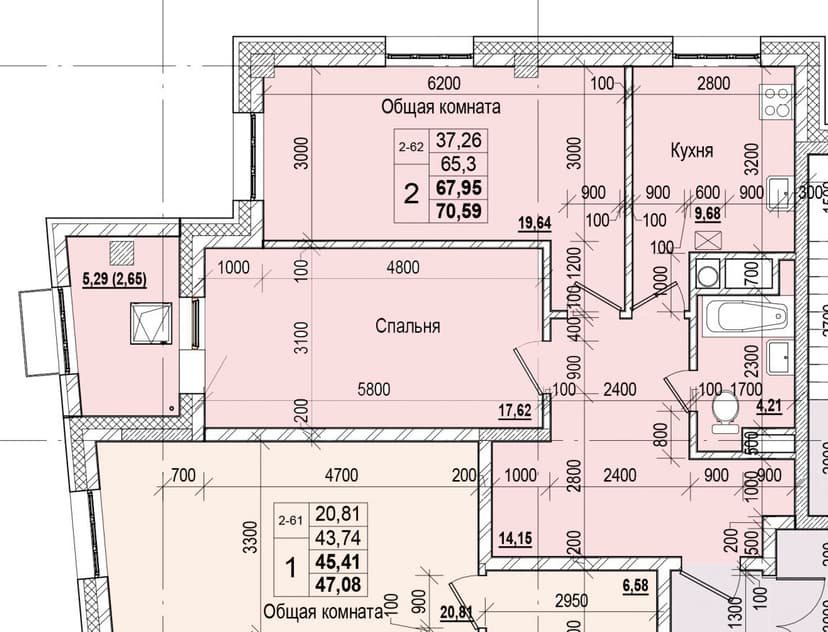2 комн., 67.95 м²
