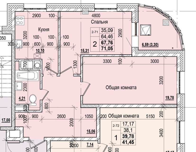 2 комн., 67.76 м²