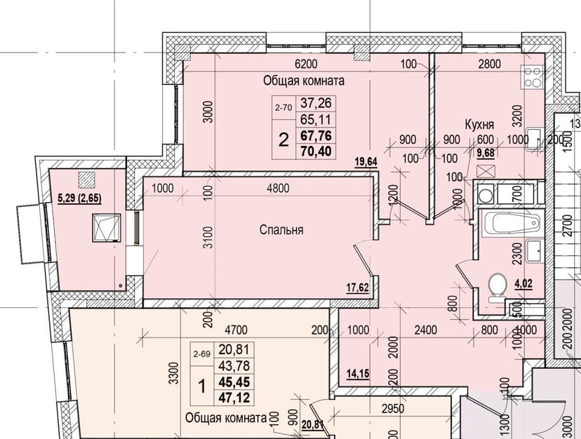 2 комн., 67.76 м²