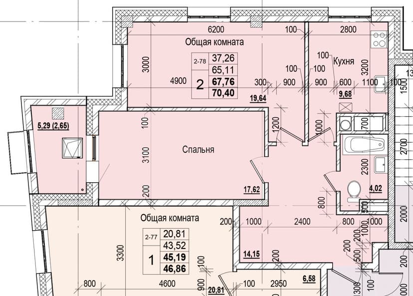 2 комн., 67.76 м²