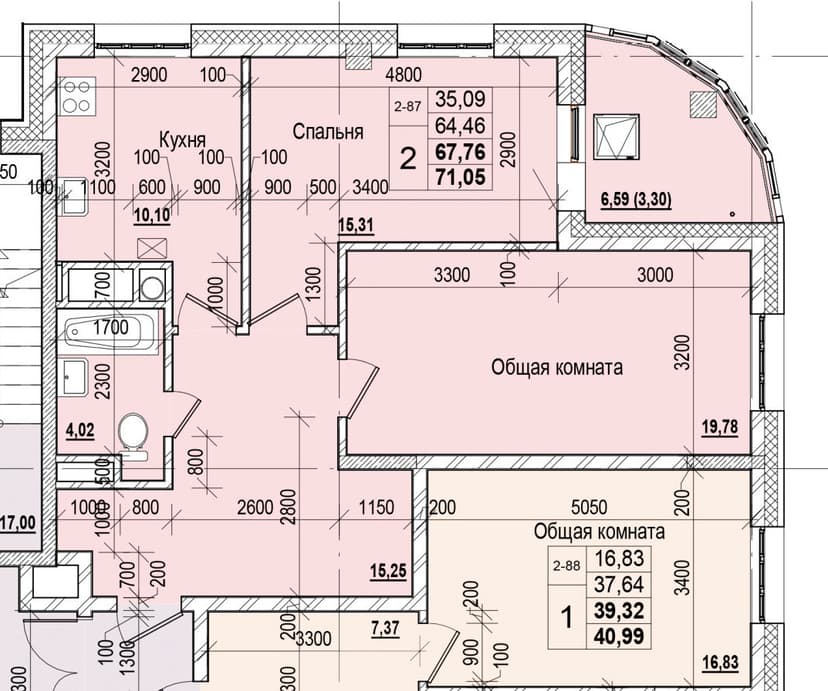2 комн., 67.76 м²