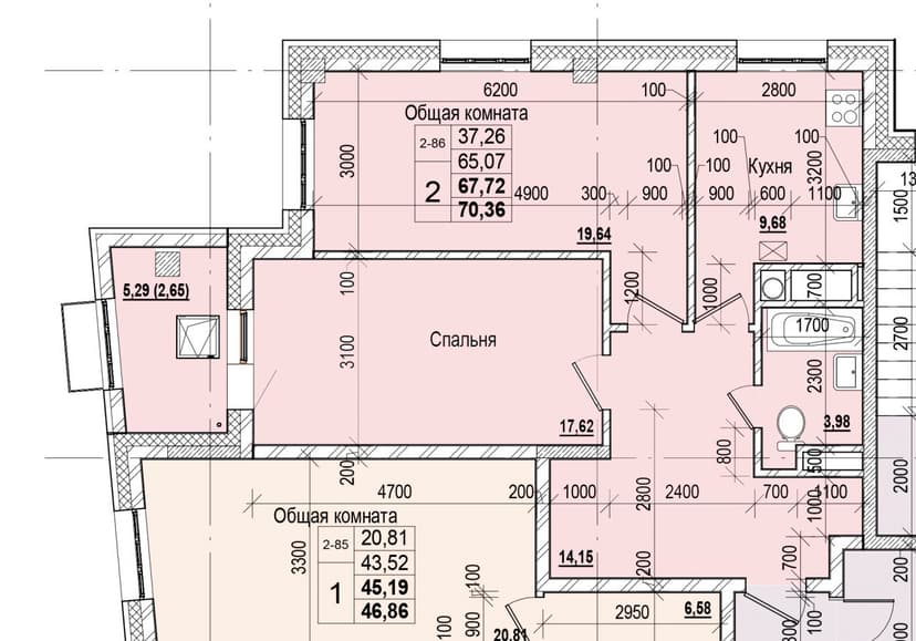 2 комн., 67.72 м²