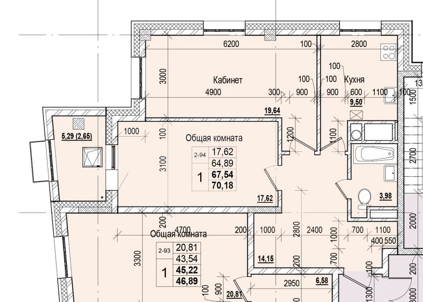 1 комн., 67.54 м²