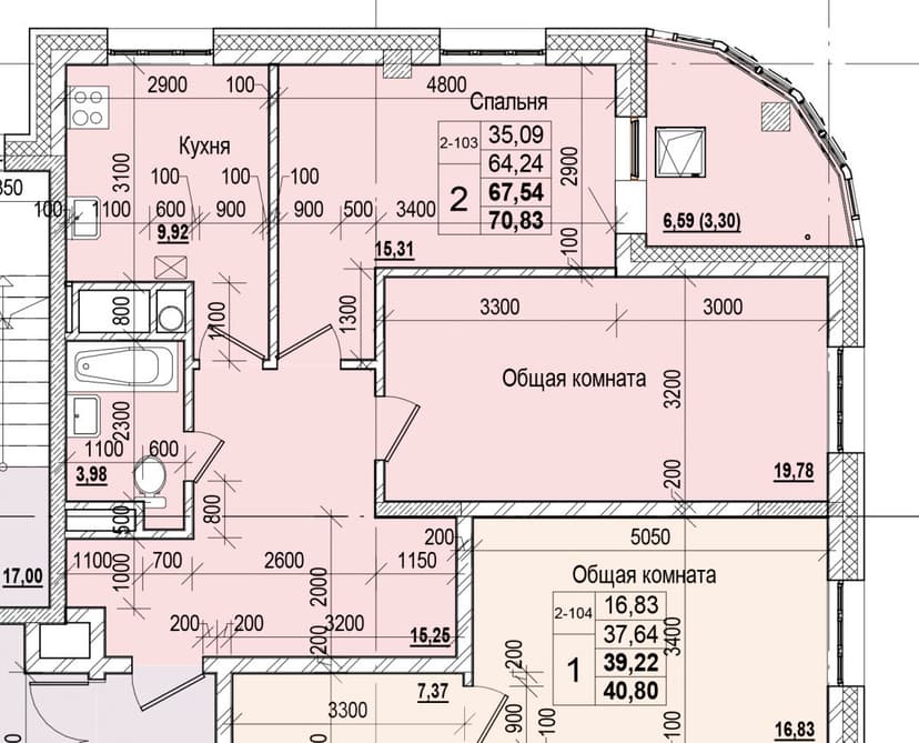 2 комн., 67.54 м²