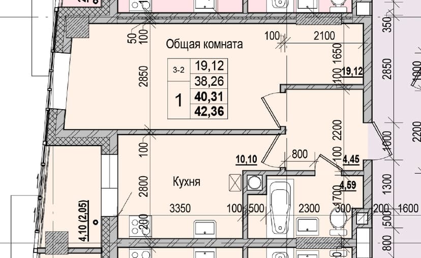1 комн., 40.31 м²