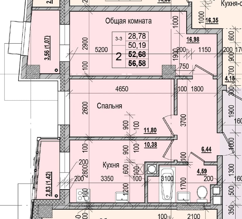 2 комн., 52.68 м²