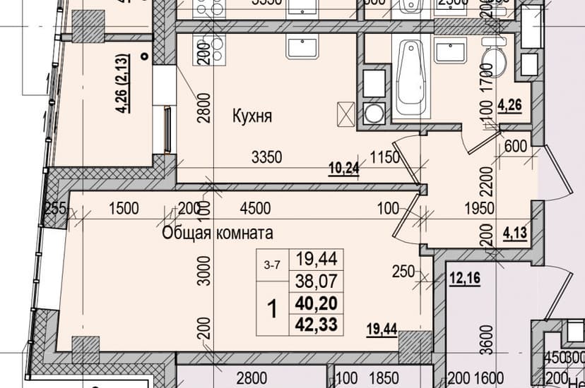 1 комн., 40.20 м²
