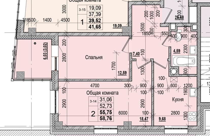 2 комн., 55.75 м²