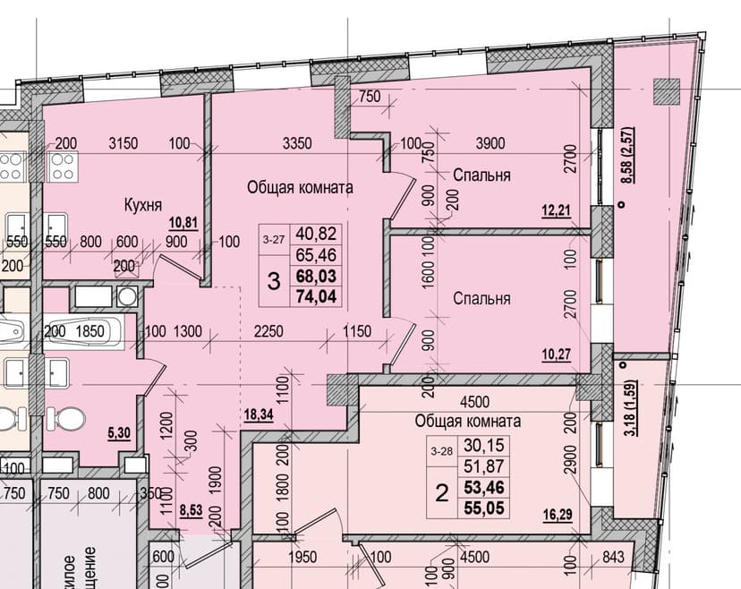 3 комн., 68.03 м²