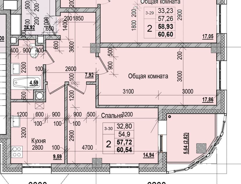 2 комн., 57.72 м²