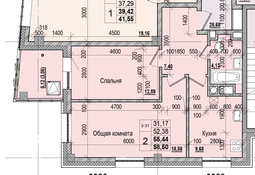 2 комн., 55.44 м²
