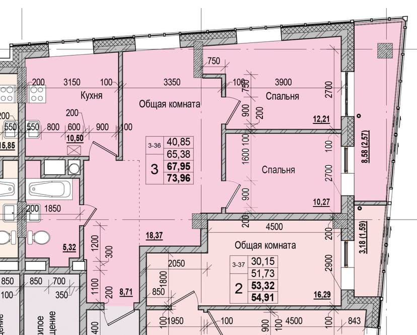 3 комн., 67.95 м²