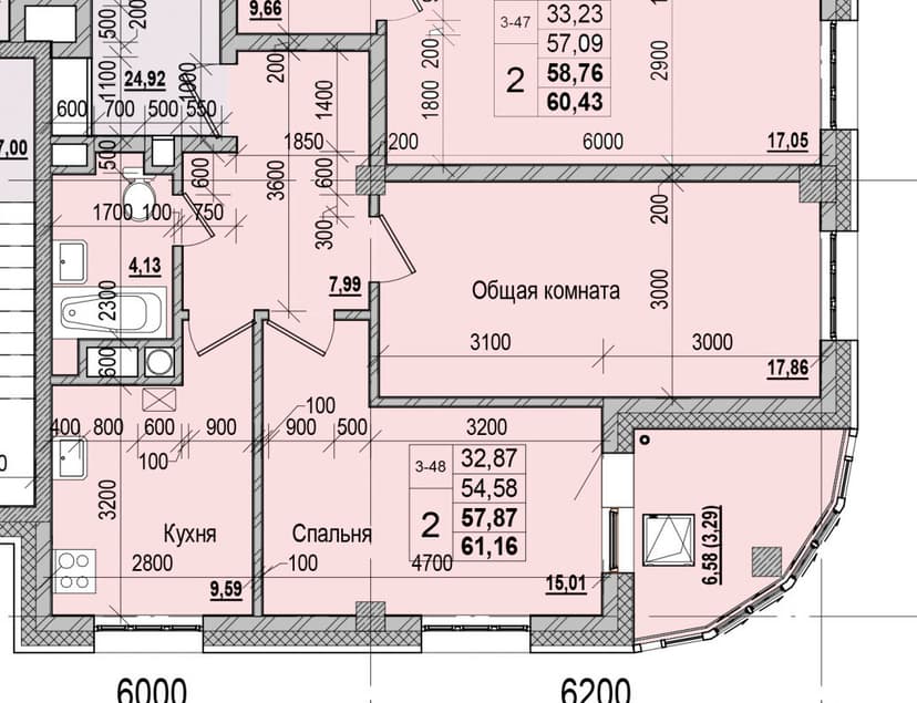 2 комн., 57.87 м²