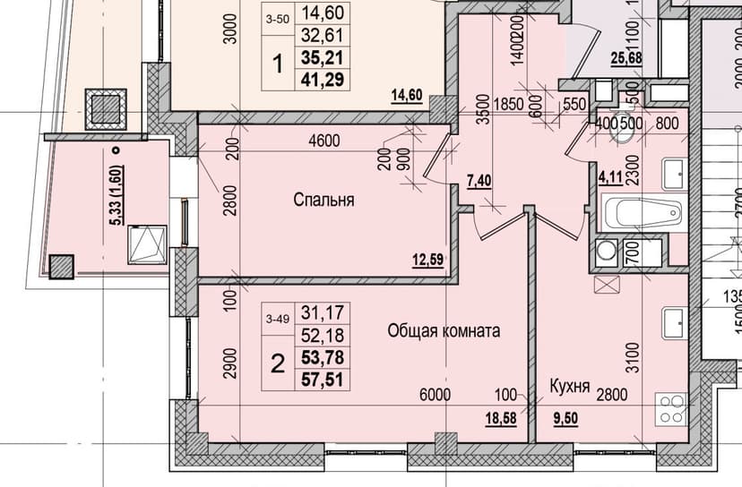 2 комн., 53.78 м²