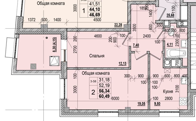 2 комн., 56.34 м²