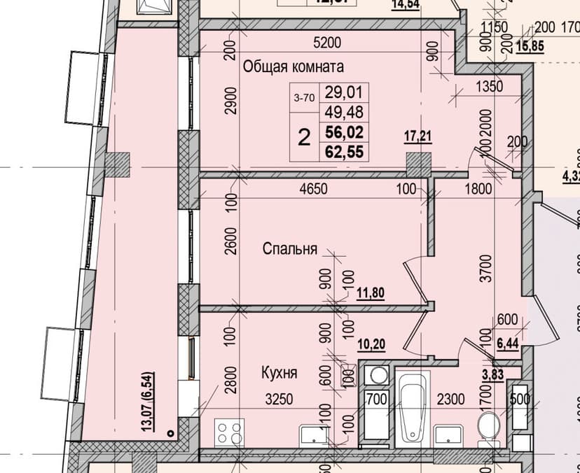 2 комн., 56.02 м²