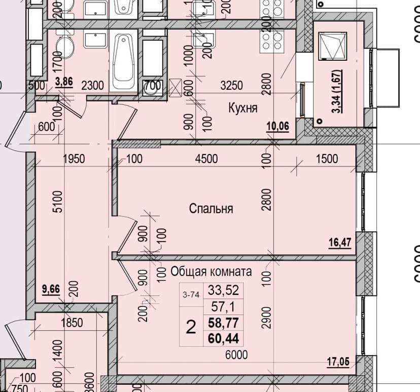 2 комн., 58.77 м²