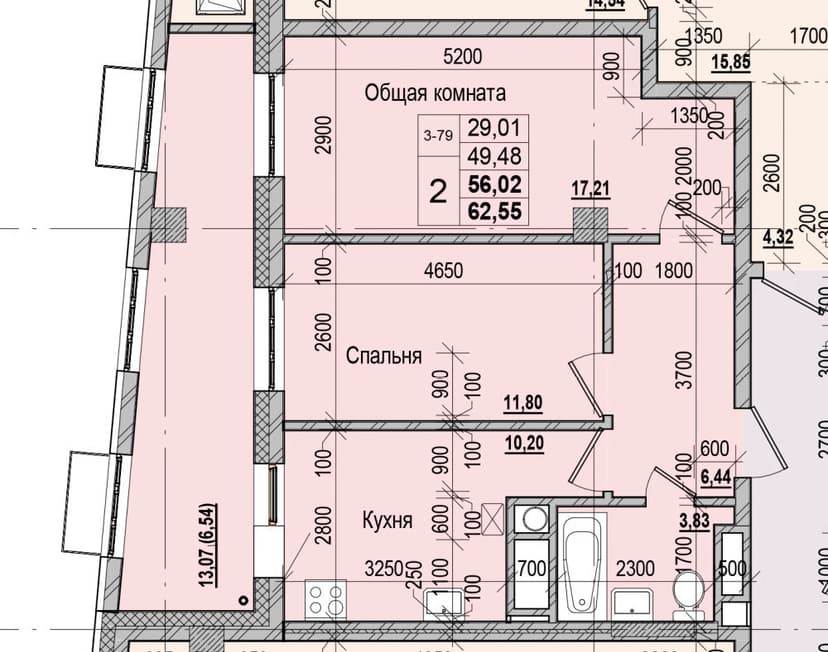 2 комн., 56.02 м²