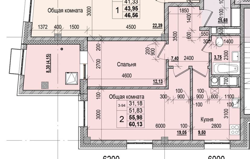 2 комн., 55.98 м²