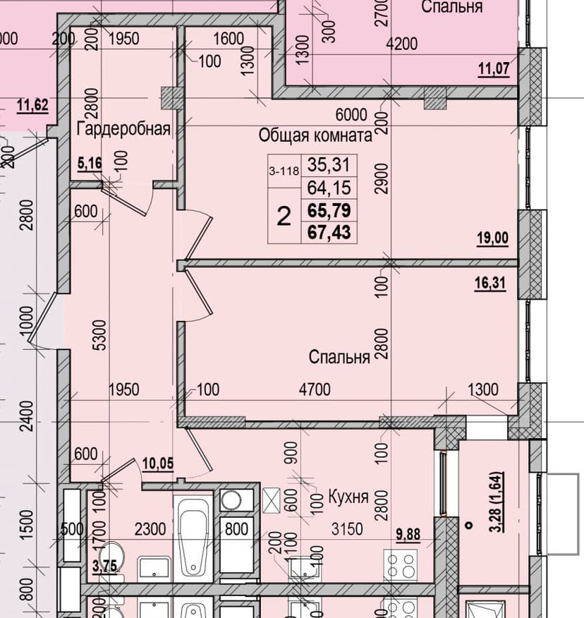 2 комн., 65.79 м²
