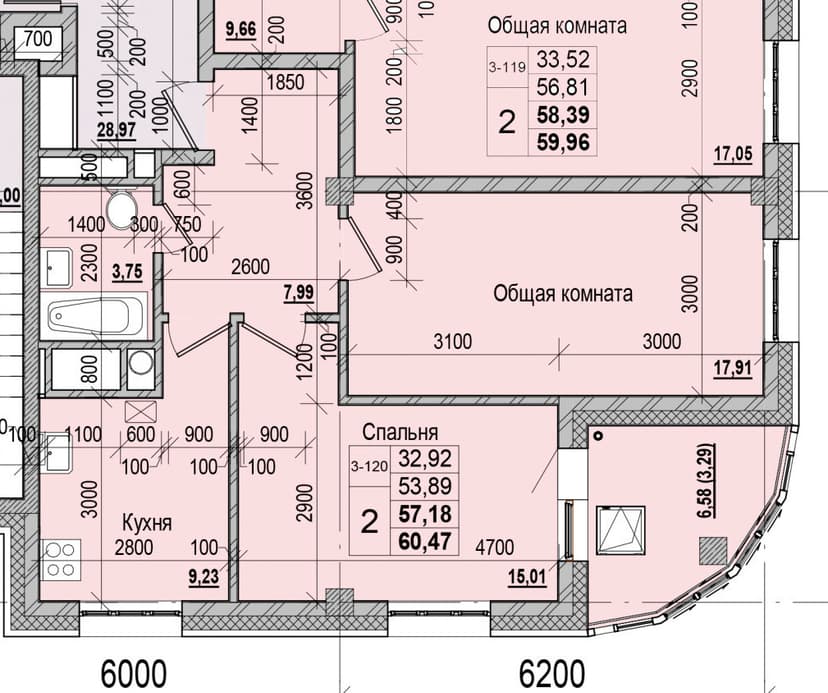 2 комн., 57.18 м²