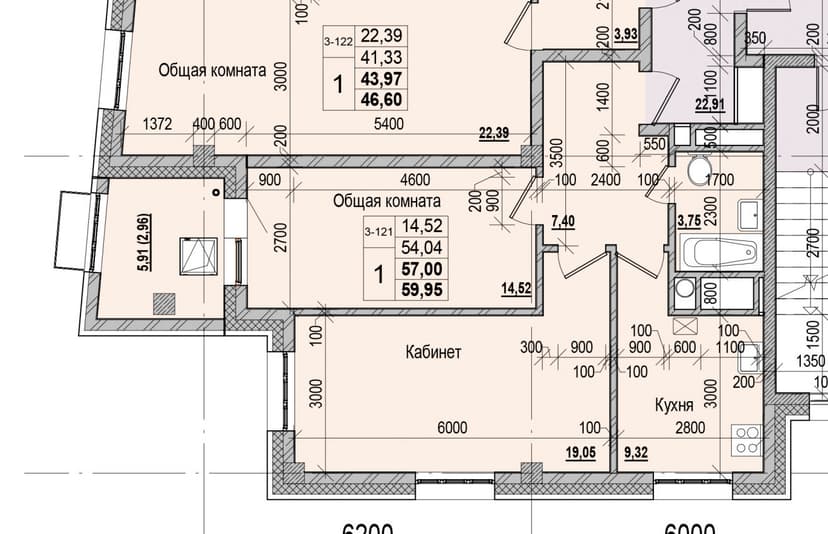 1 комн., 57.00 м²