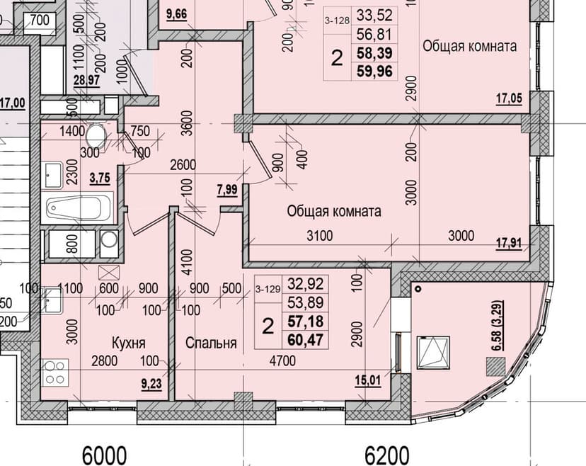 2 комн., 57.18 м²