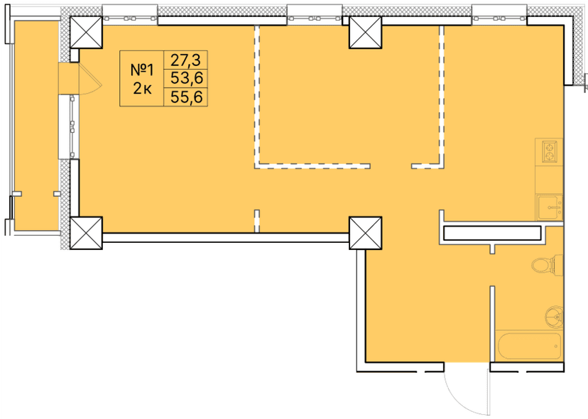 2 комн., 55.60 м²