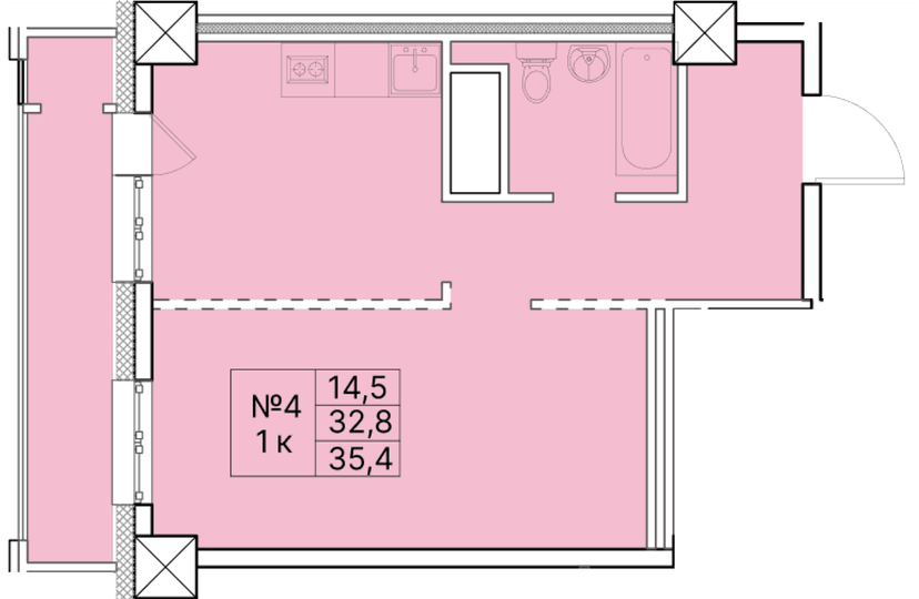 1 комн., 35.40 м²