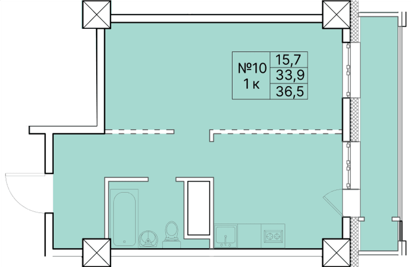 1 комн., 36.50 м²