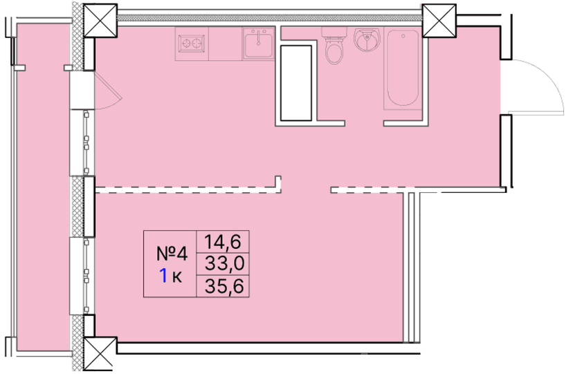1 комн., 35.60 м²