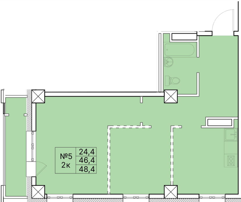 2 комн., 48.40 м²