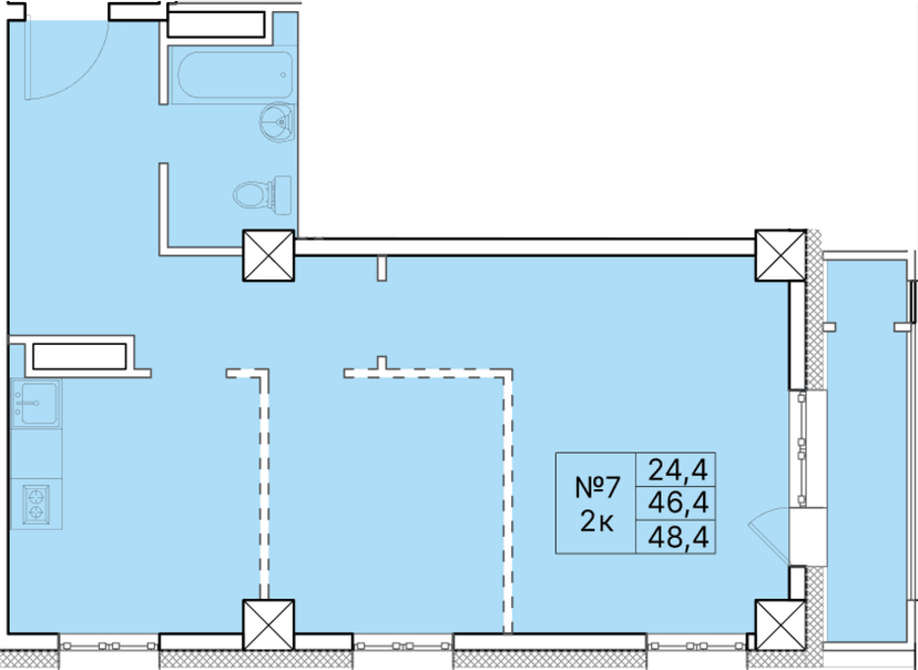 2 комн., 48.40 м²