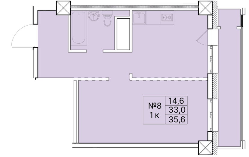 1 комн., 35.60 м²