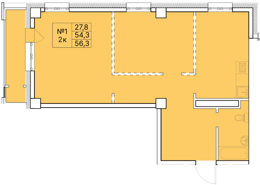 2 комн., 56.30 м²