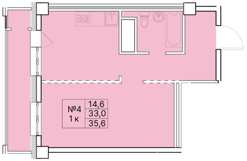 1 комн., 35.60 м²