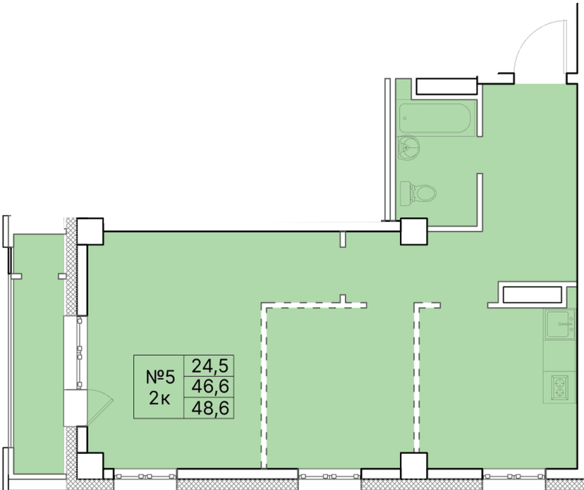 2 комн., 48.60 м²