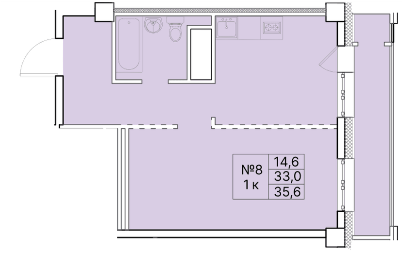 1 комн., 35.60 м²