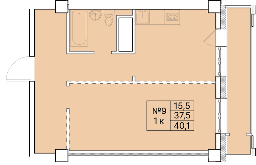 1 комн., 40.10 м²