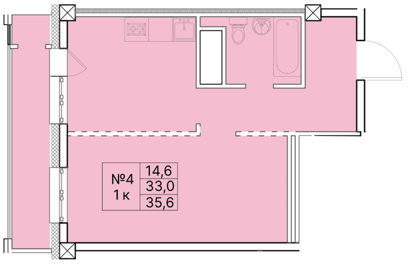 1 комн., 35.60 м²