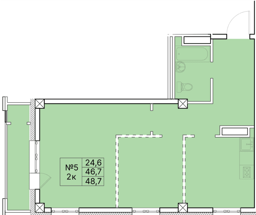 2 комн., 48.70 м²