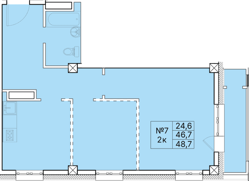 2 комн., 48.70 м²