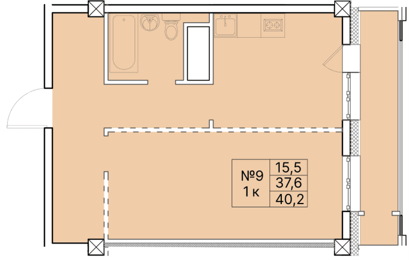 1 комн., 40.20 м²
