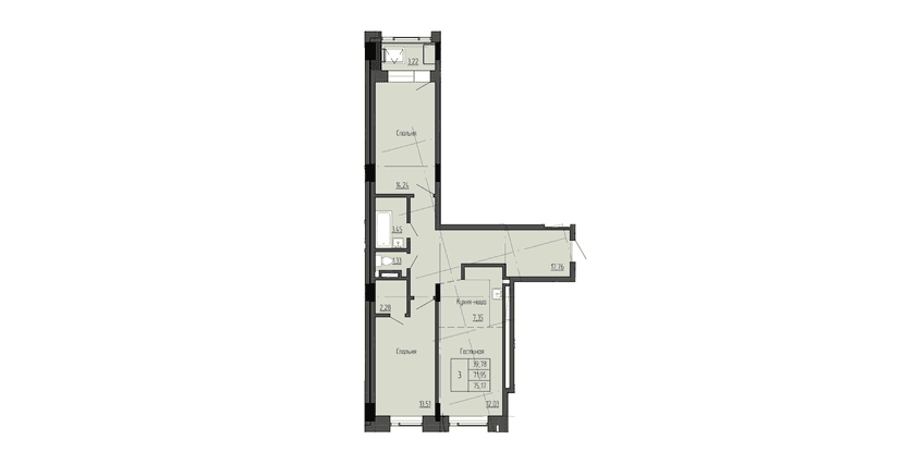 3 комн., 75.17 м²