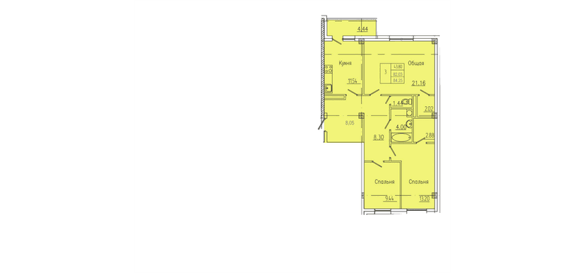 3 комн., 84.25 м²