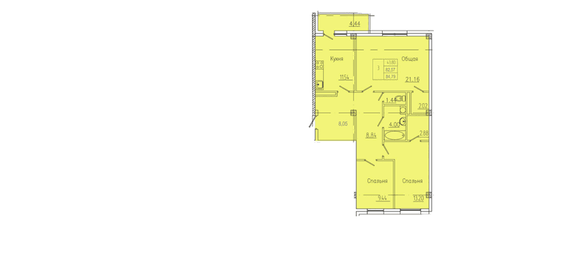 3 комн., 84.79 м²