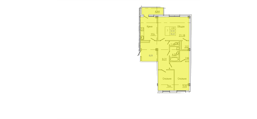 3 комн., 85.22 м²