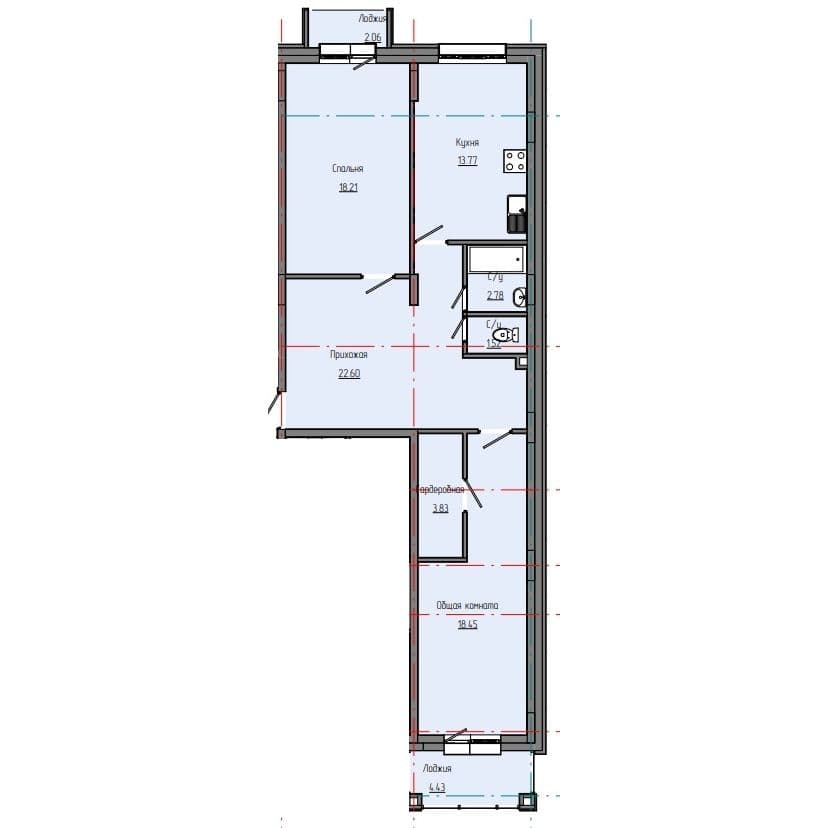 2 комн., 84.41 м²
